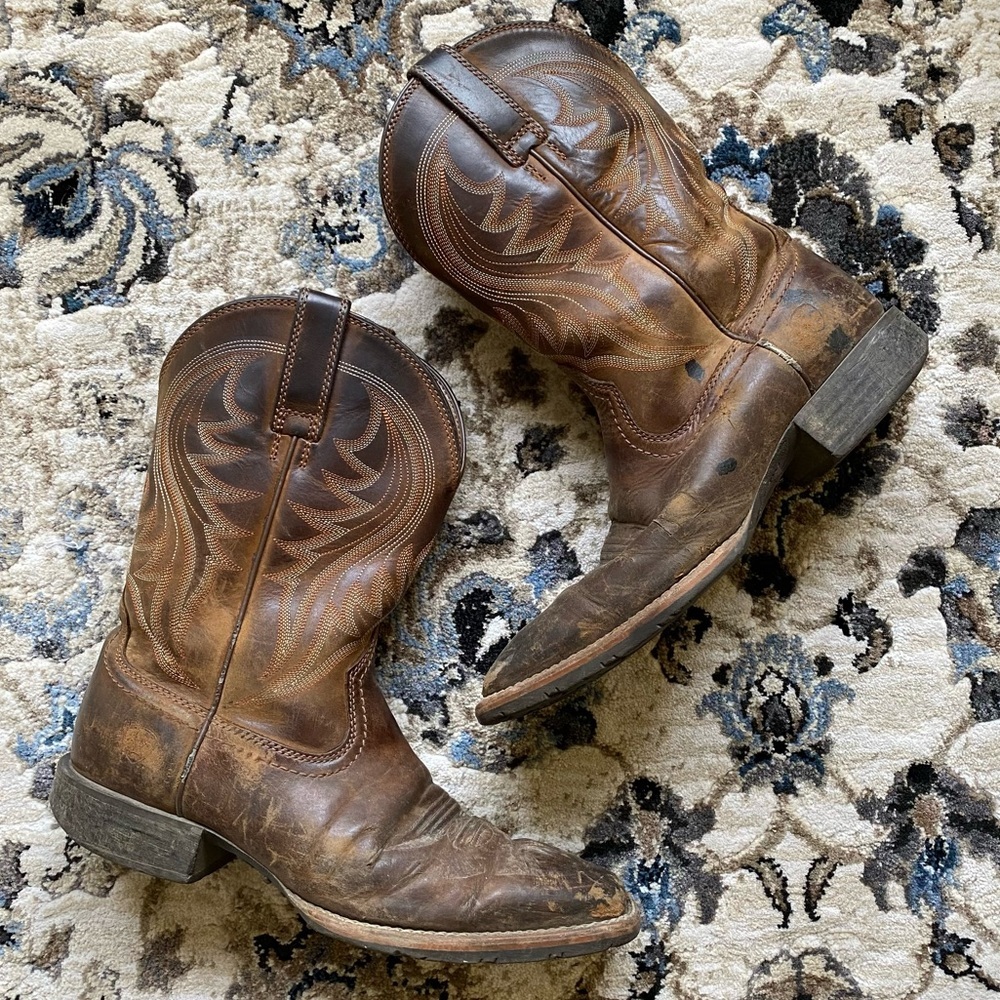 Ariat Brown Size 9.5 D Men Leather Work Western Square Toe Cowboy Boots